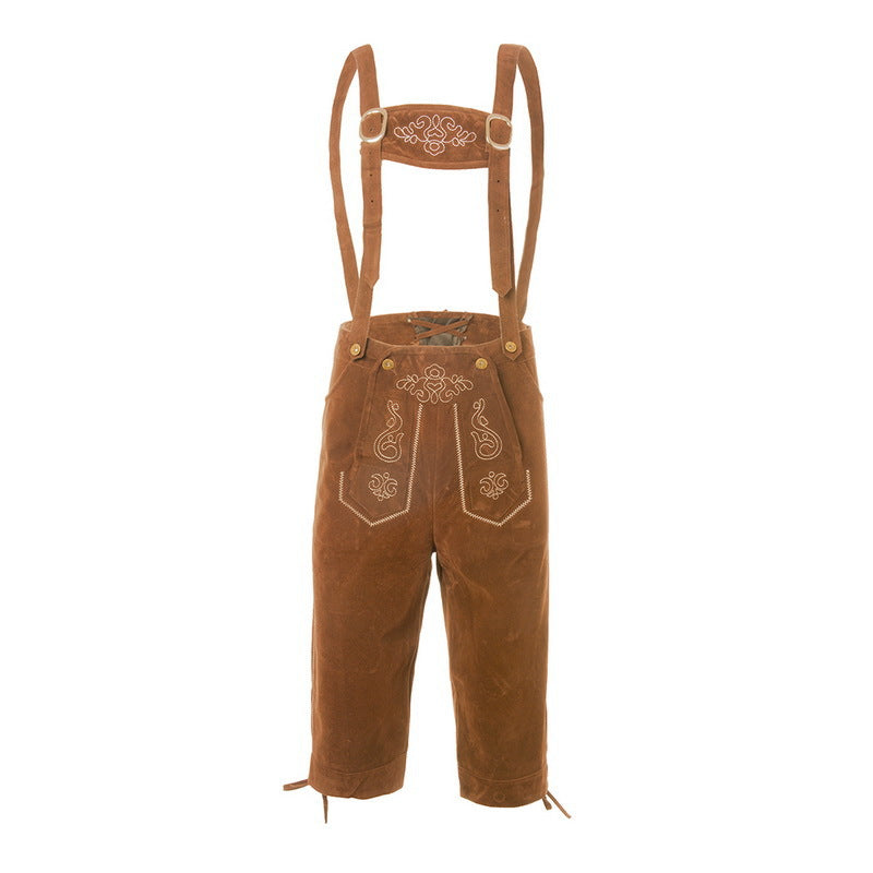 Herren nan traditionelle Wildleder Lederhose mit bestickten Trägern und Kniebund Echo Archiv