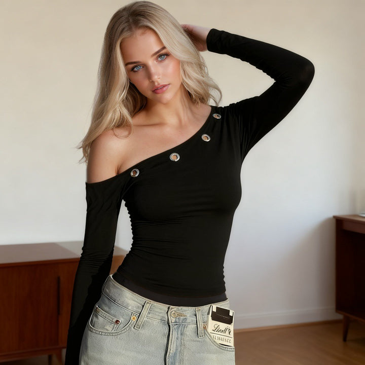 Damen Off-Shoulder Oberteil mit dekorativen Ösen Echo Archiv