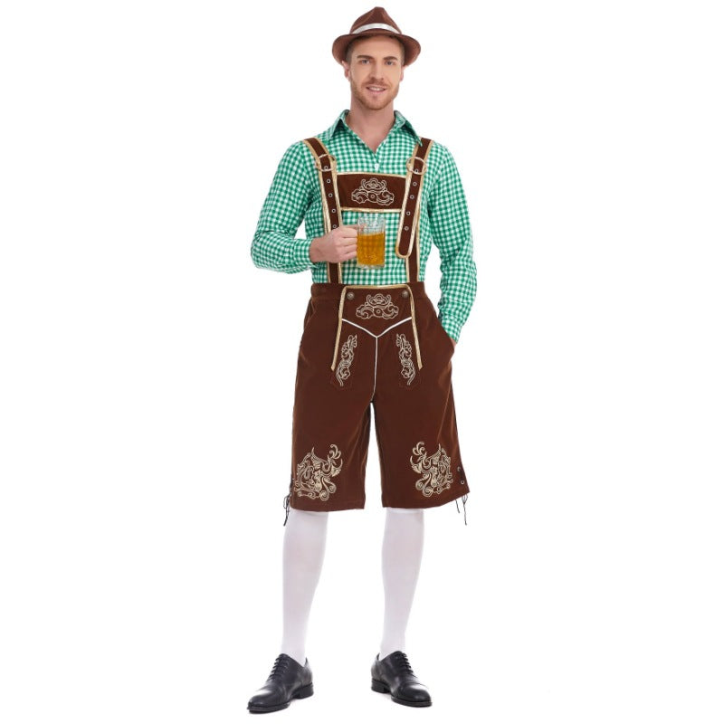 Herren nan Filzoptik-Lederhose knielang mit barocker Stickerei, verstellbaren Trägern und Dekornieten Echo Archiv