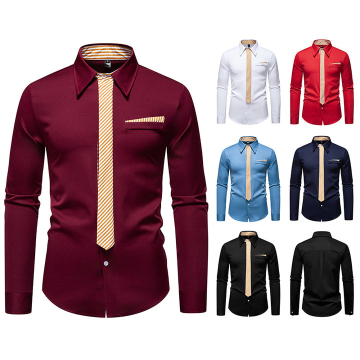 Herren Slim-Fit Businesshemd mit integrierter Krawatten-Optik und Brusttasche Echo Archiv