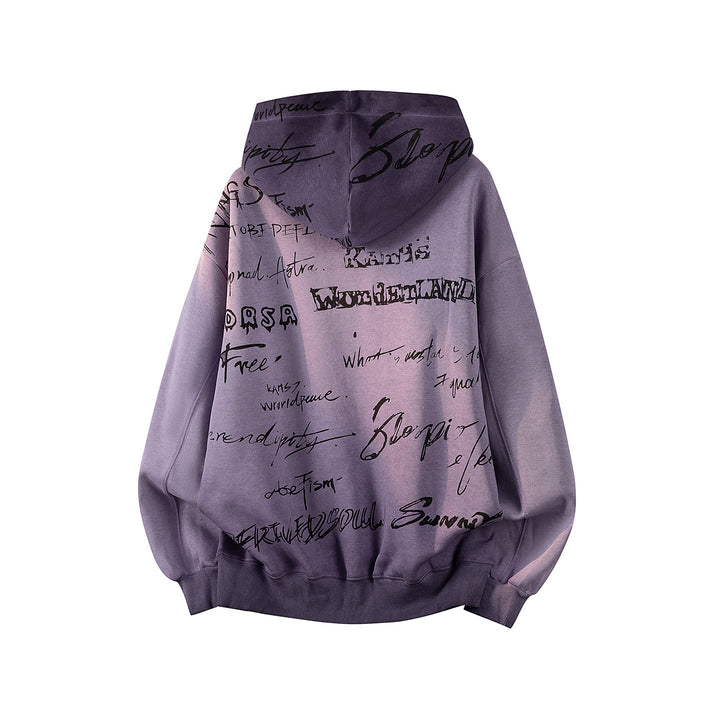 Unisex Oversize Kapuzenpullover mit handschriftlichem Grafik-Print, Kängurutasche & geripptem Saum Echoarchiv