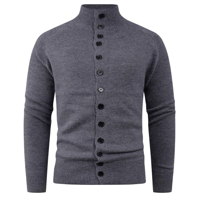 Herren Strickjacke mit modernem Stehkragen und Knopfverschluss Echoarchiv