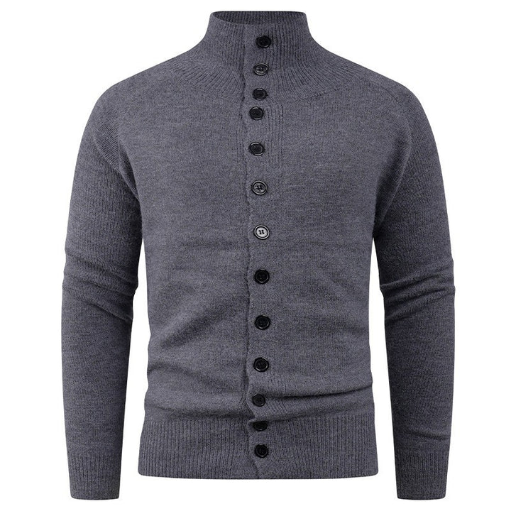 Herren Strickjacke mit modernem Stehkragen und Knopfverschluss Echoarchiv