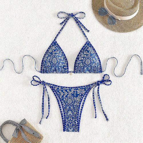 Damen Triangel-Bikini mit verstellbaren Bindebändern und floralem Print Echo Archiv