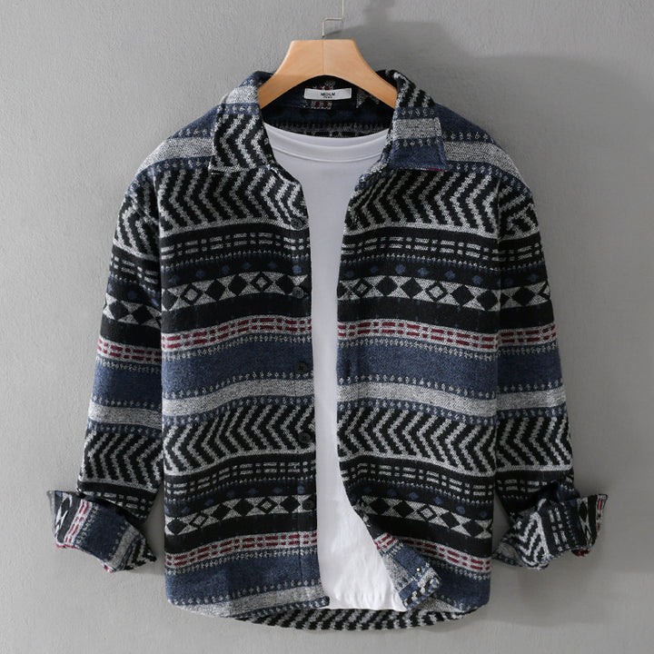Herren Gestricktes Hemd-Overshirt im geometrischen Muster Echoarchiv