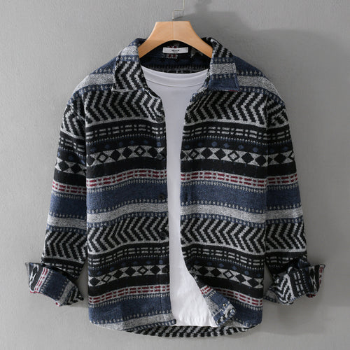 Herren Gestricktes Hemd-Overshirt im geometrischen Muster Echoarchiv