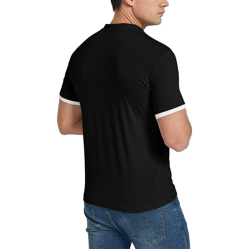 Herren Kurzarm-Henley-Shirt mit modischem Stehkragen und kontrastierenden Akzenten Echoarchiv