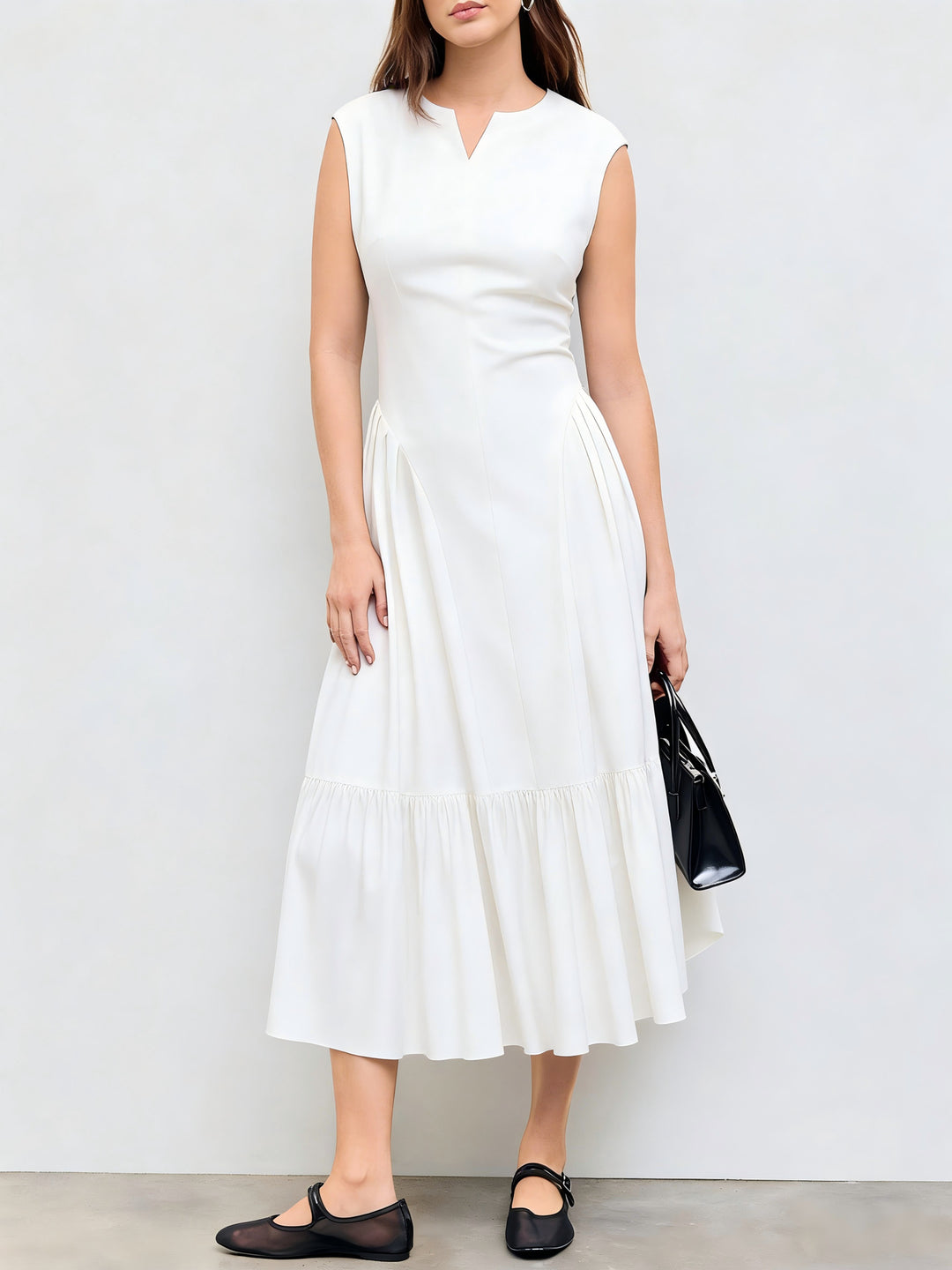Damen elegantes Maxikleid mit voluminösen Falten und ärmellosem Design Echo Archiv