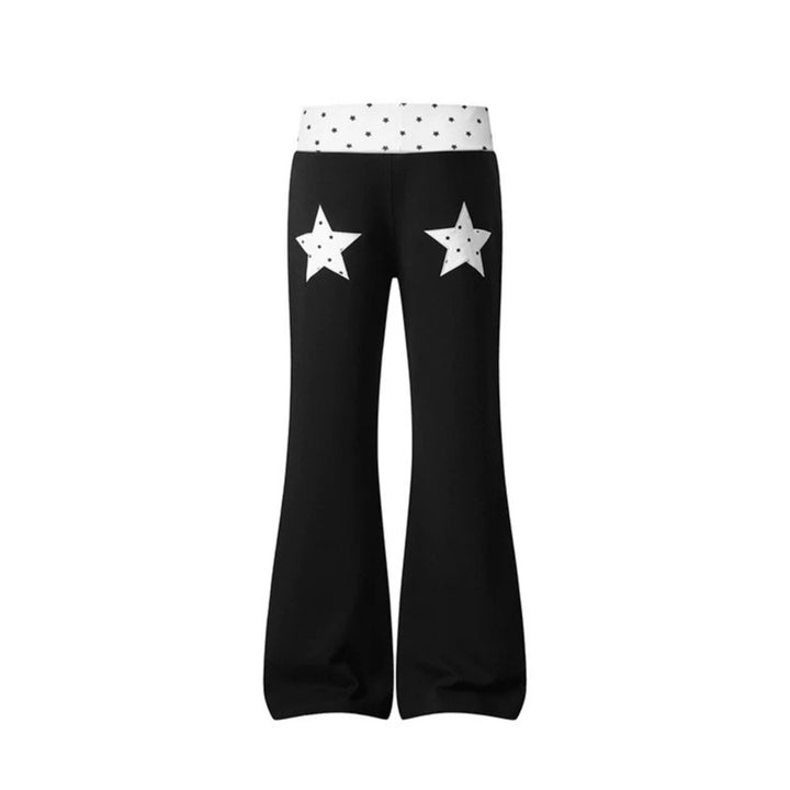 Damen Flared-Loungehose mit Umschlagbund und Sternmotiv Echoarchiv