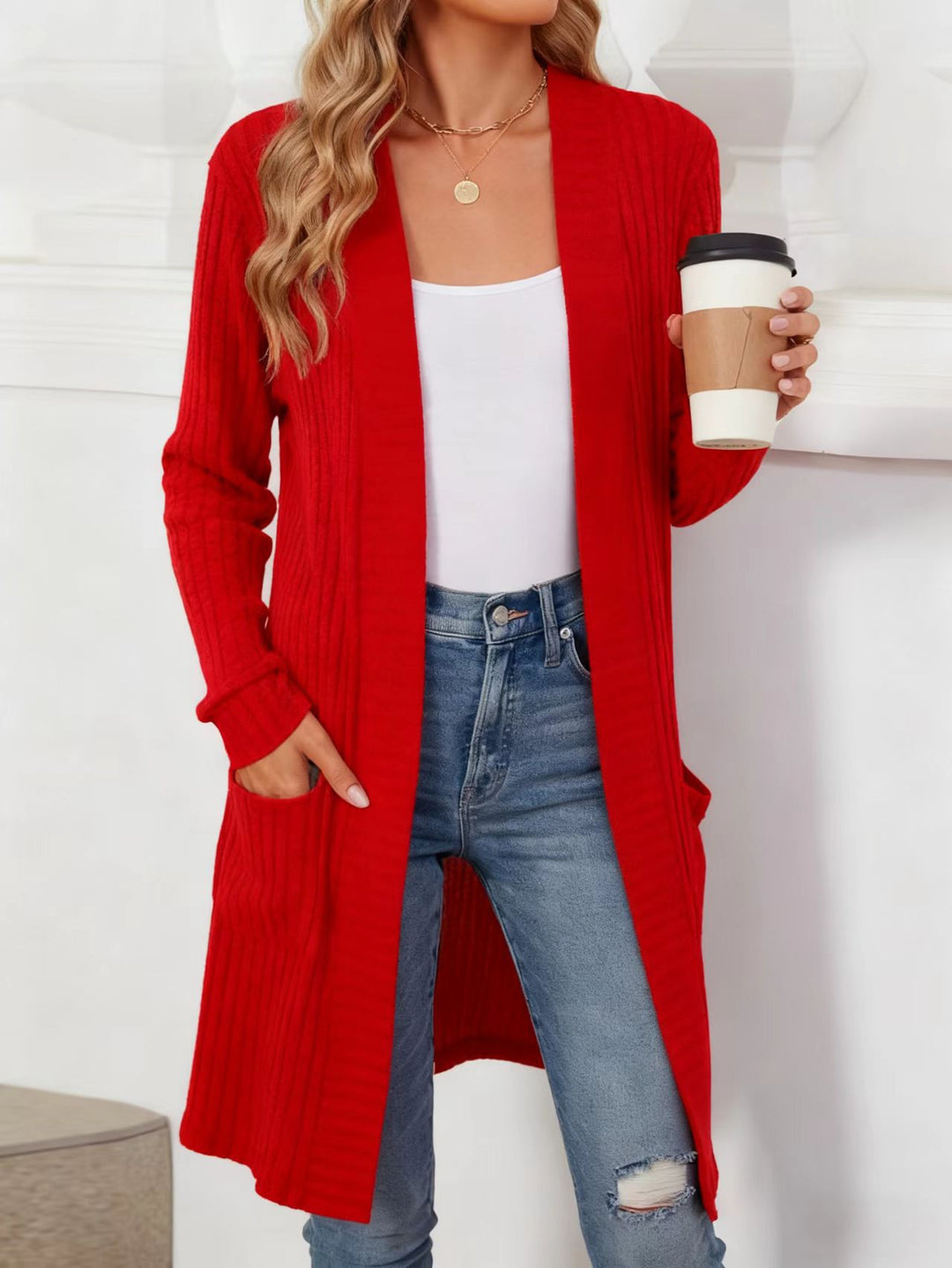 Damen Eleganter Strickcardigan mit offenen Front Echo Archiv
