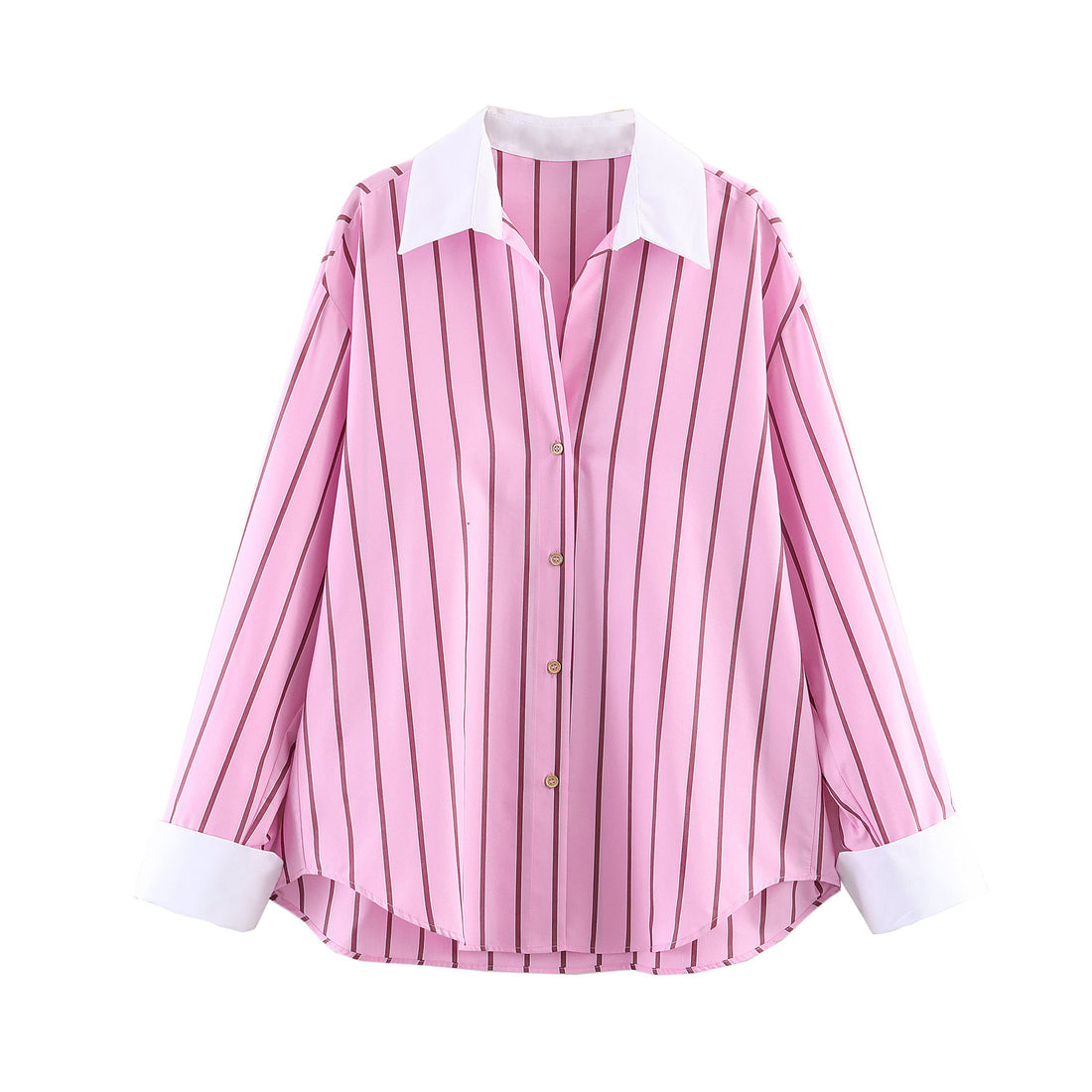 Damen Oversize-Hemdbluse mit Kontrastkragen, Manschetten und vertikalem Streifenmuster Echoarchiv