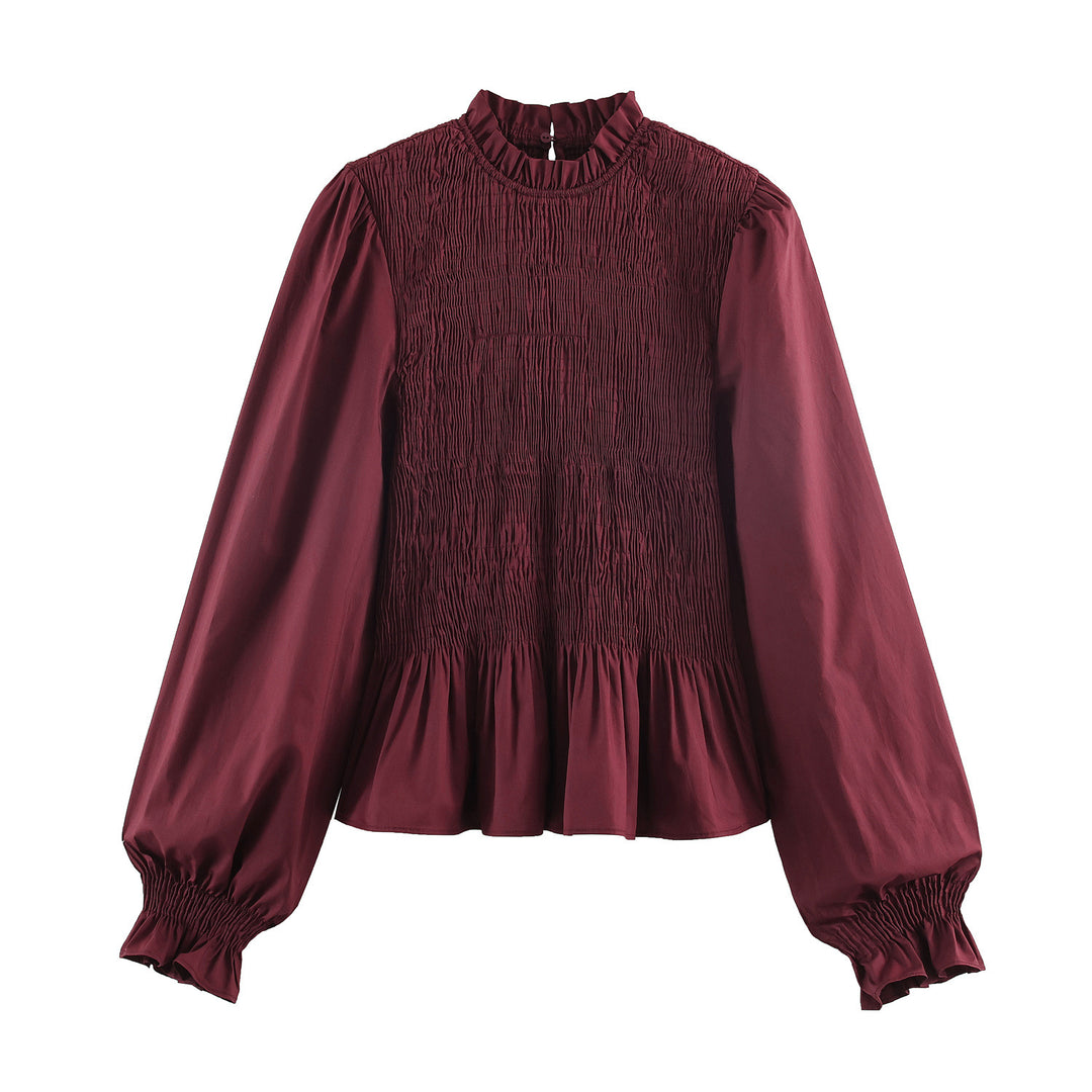 Damen Bluse mit Smok-Detail, Rüschenkragen und Volumenärmeln Echoarchiv