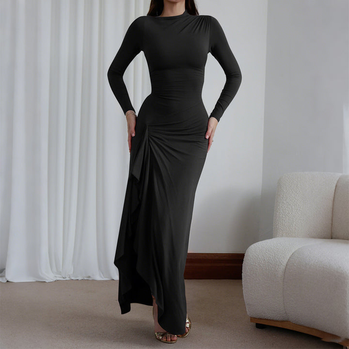 Damen nan gerafftes Maxikleid mit langen Ärmeln, taillierender Stretch-Passform und seitlichem Volant-Detail Echo Archiv