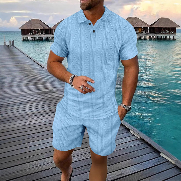 Herren Poloshirt mit strukturiertem Design und Kurzshorts Echoarchiv