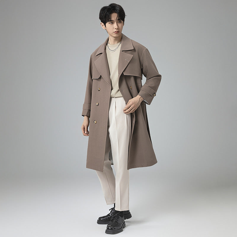 Herren Oversized Doppelreihiger Wollmix-Trenchcoat mit Schalkragen und Überschlagblende Echoarchiv