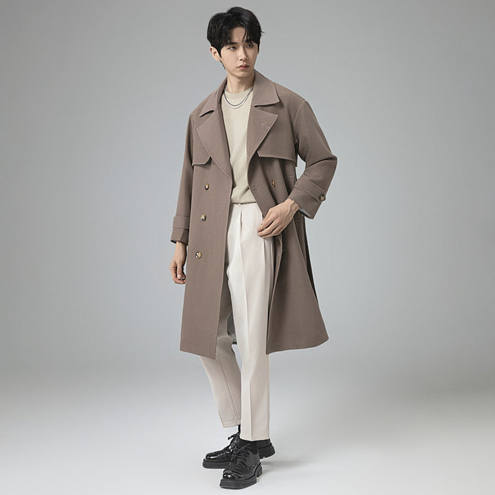 Herren Oversized Doppelreihiger Wollmix-Trenchcoat mit Schalkragen und Überschlagblende Echoarchiv