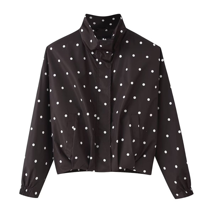 Damen Cropped-Übergangsjacke im Polka‑Dot-Design mit Stehkragen und elastischen Bündchen Echoarchiv