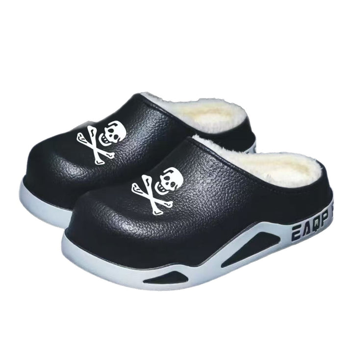 Herren Gefütterte PU-Clogs mit Totenkopfprint und profilierter EVA-Sohle Echoarhiv