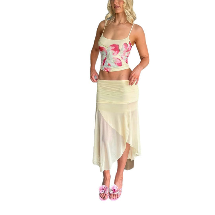 Damen Maxikleid mit asymmetrischem Schnitt und floralen Akzenten Echo Archiv
