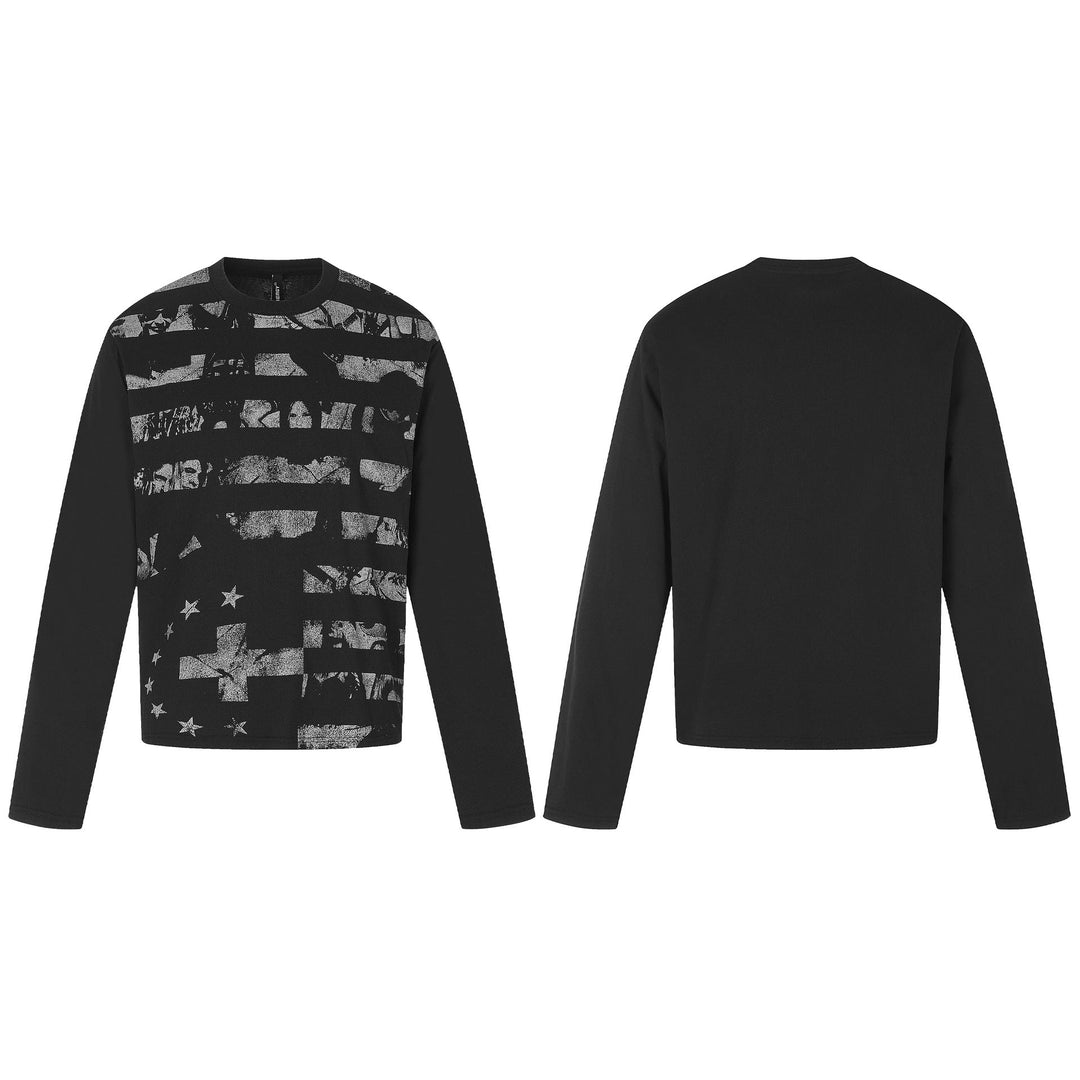 Herren Langarmshirt aus weichem Baumwollmix mit distressed Flag-Print Echoarchiv