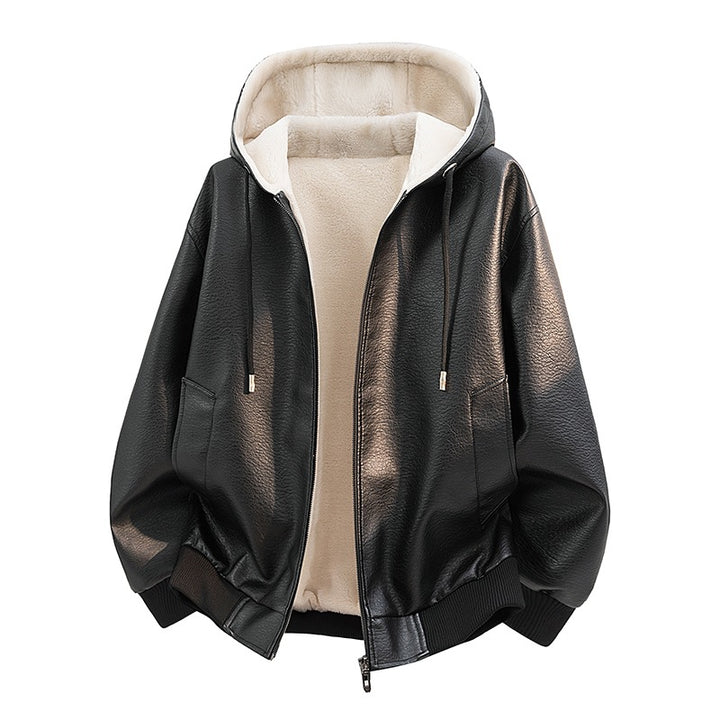 Herren Kapuzenjacke aus Leder mit Teddyfutter Echo Archiv
