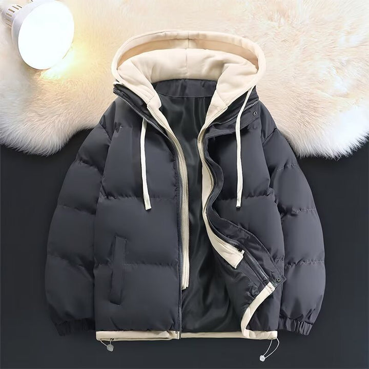 Unisex Gepolsterte Kapuzen-Winterjacke mit kontrastierendem Futter und Kordelzug Echoarchiv