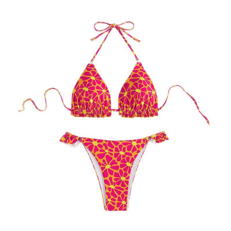 Damen Triangel-Bikini mit buntem Blumendesign und verstellbaren Trägern Echo Archiv