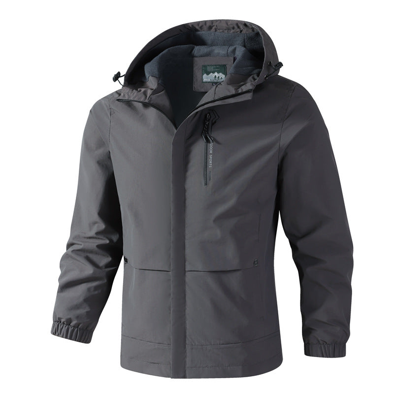 Herren Wasserdichte Softshell-Regenjacke mit Kapuze, Brust-Reißverschluss und Fleece-Innenkragen Echoarchiv