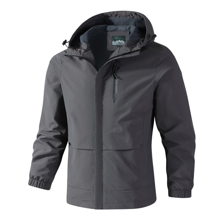 Herren Wasserdichte Softshell-Regenjacke mit Kapuze, Brust-Reißverschluss und Fleece-Innenkragen Echoarchiv