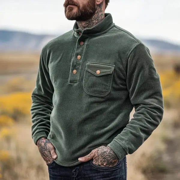 Herren Baumwoll-Pullover mit Knopfverschluss und Brusttasche Echoarchiv