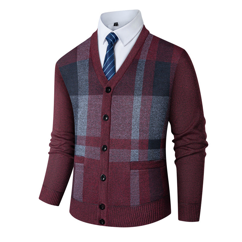 Herren Komfortabler V-Ausschnitt Strickjacke mit klassischem Karomuster Echoarchiv