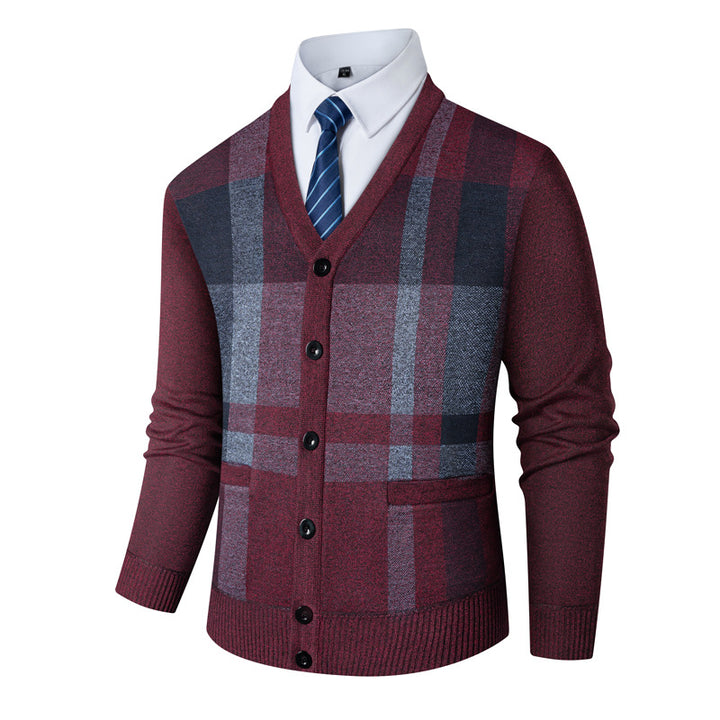 Herren Komfortabler V-Ausschnitt Strickjacke mit klassischem Karomuster Echoarchiv