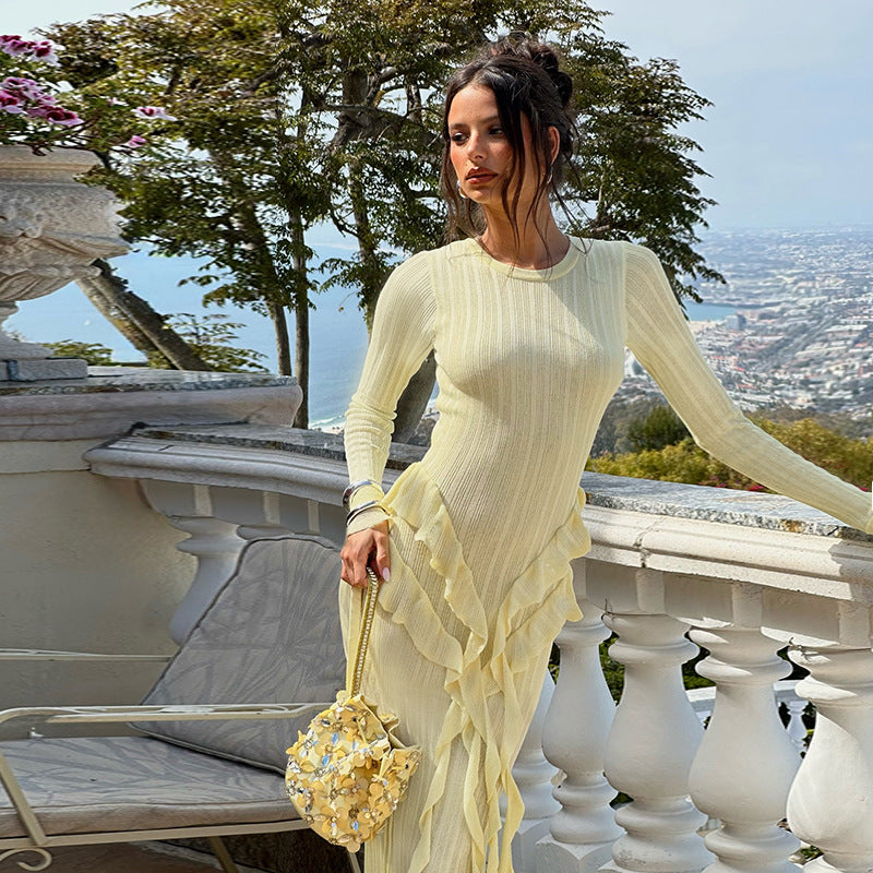 Damen Raffiniertes Langarmkleid mit Rüschendetails und bequemem Schnitt Echo Archiv