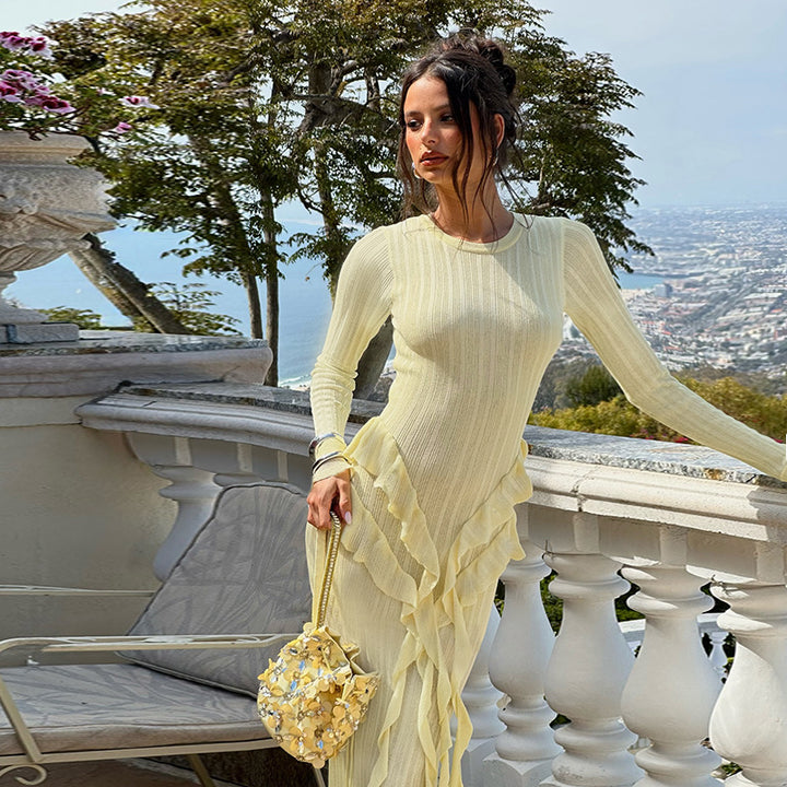Damen Raffiniertes Langarmkleid mit Rüschendetails und bequemem Schnitt Echo Archiv