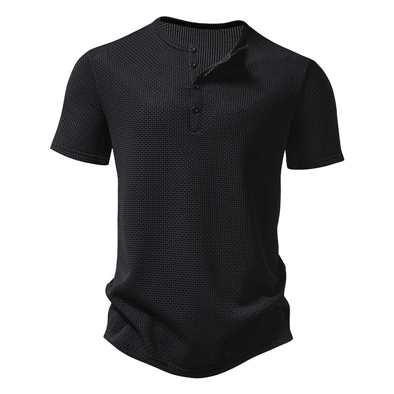 Herren Kurzarm-Henley-Shirt mit strukturiertem Design und modischen Knopfdetails Echoarchiv