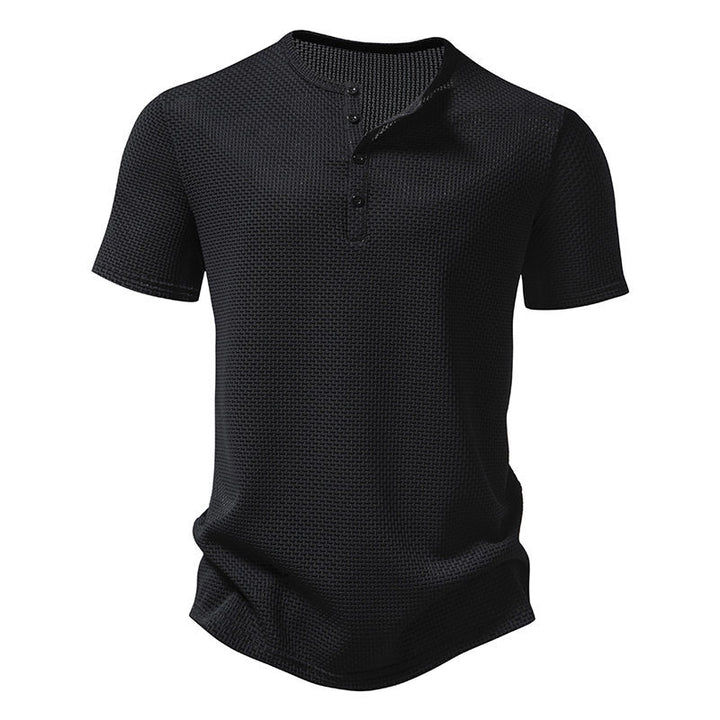 Herren Kurzarm-Henley-Shirt mit strukturiertem Design und modischen Knopfdetails Echoarchiv