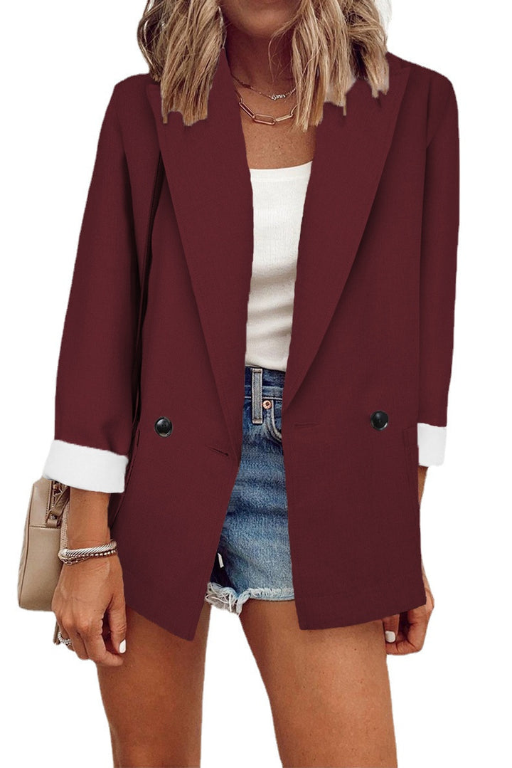 Damen Oversize Longline-Blazer mit 3/4-Ärmeln, Kontrastumschlag und aufgesetzten Taschen Echoarchiv