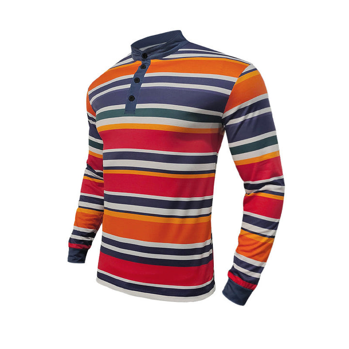 Herren langärmliges gestreiftes Henley-Shirt Echoarchiv
