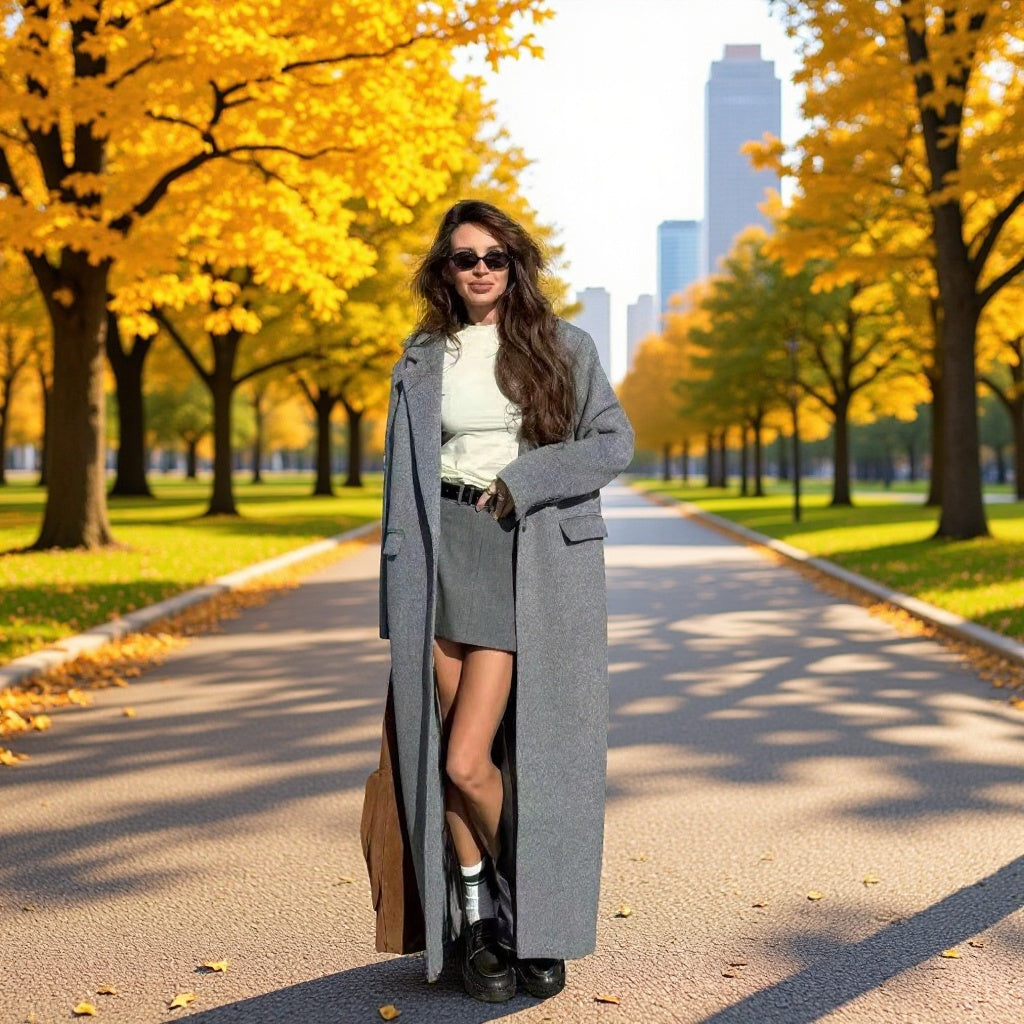 Damen Longline-Wollmantel mit Oversize-Schnitt, Reverskragen und seitlichen Schlitzen Echo Archiv