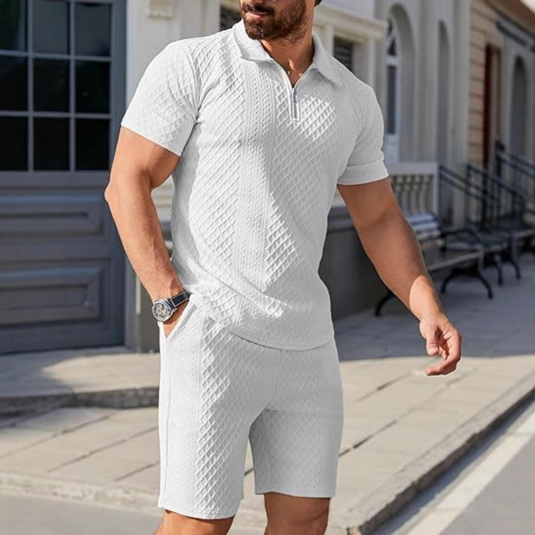 Herren Sportliches Kurzarm-Set mit Reißverschluss und Strickmuster Echoarchiv