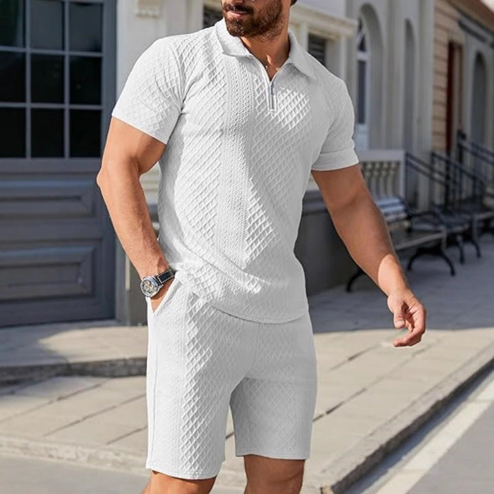 Herren Sportliches Kurzarm-Set mit Reißverschluss und Strickmuster Echoarchiv