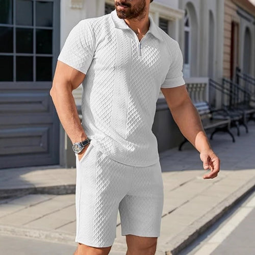 Herren Sportliches Kurzarm-Set mit Reißverschluss und Strickmuster Echoarchiv