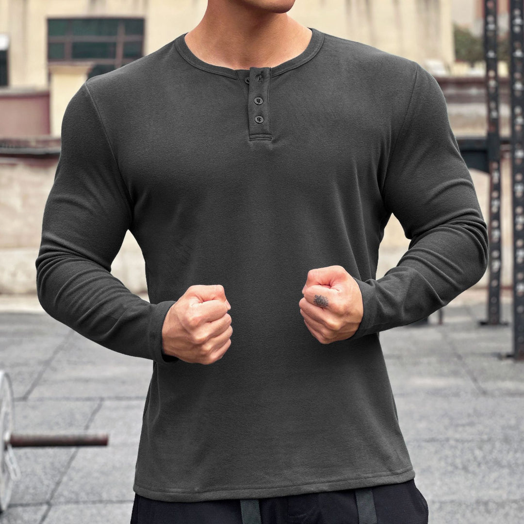 Herren stylisches Langarmshirt mit modernem Knopfverschluss Echoarchiv