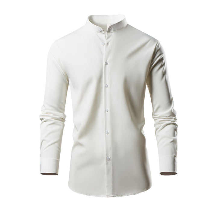 Herren Langarm-Kimonohemd mit modernem Stehkragen und eleganten Knopfdetails Echoarchiv