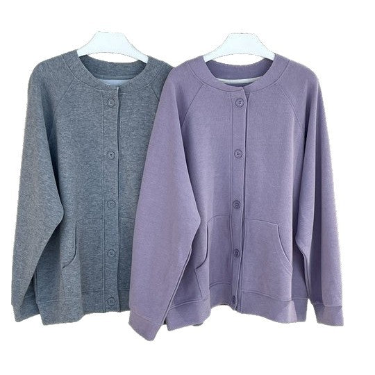 Damen Lockerer Sweatjacken-Cardigan mit Knopfleiste und Kängurutasche Echoarchiv
