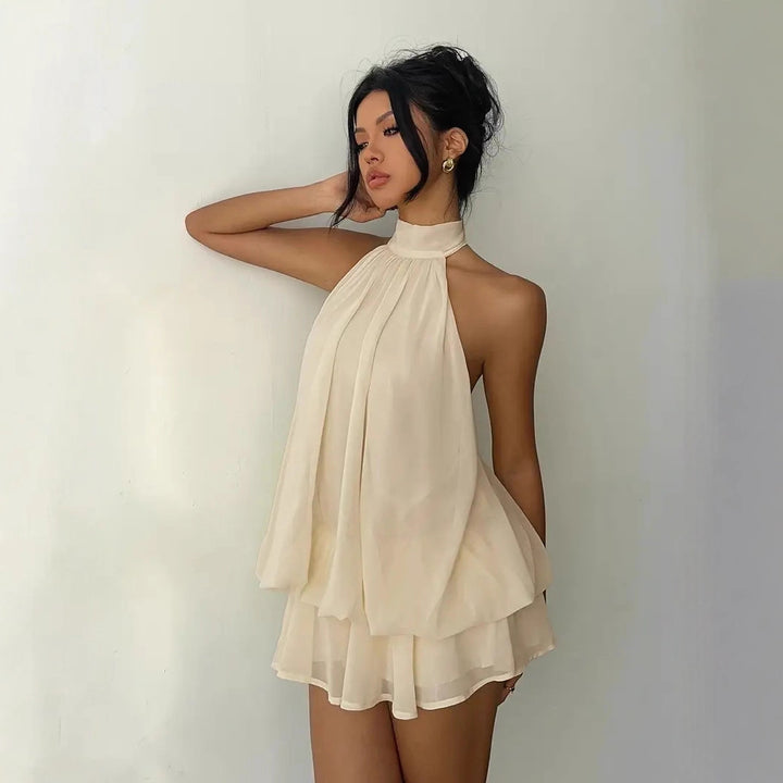 Damen Chiffon-Kleid mit hohem Kragen und fließendem Schnitt Echo Archiv