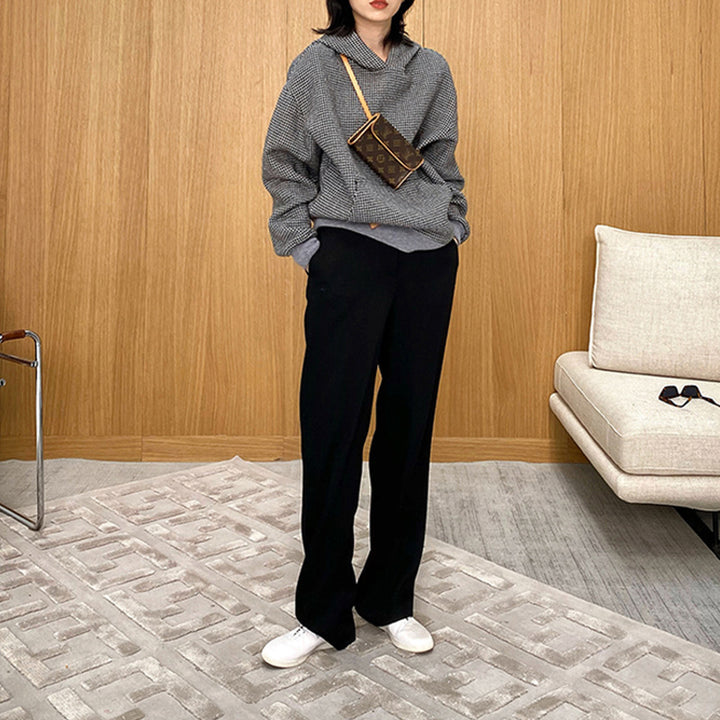 Damen Oversized Sweatjacke mit Kapuze und modernem Houndstooth-Muster Echoarchiv