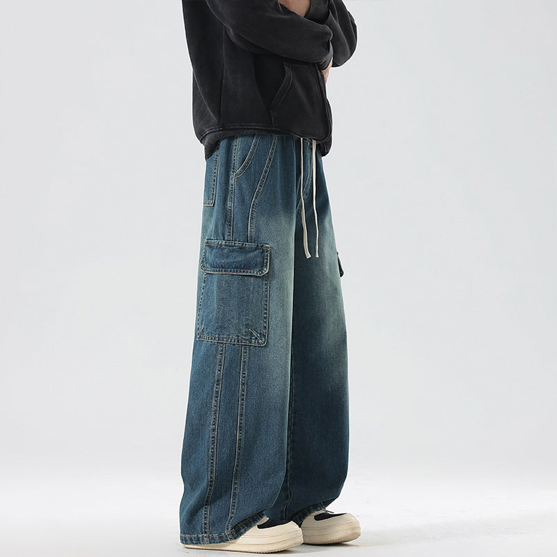 Herren Stonewashed-Denim Cargopalazzo mit extra weitem Bein und sichtbaren Ziernähten Echo Archiv