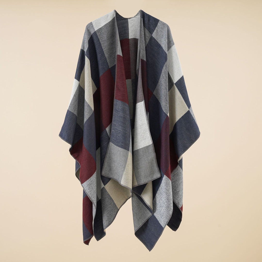 Damen Leichter Jacquard-Poncho mit geometrischem Muster und asymmetrischem Saum – Avérine