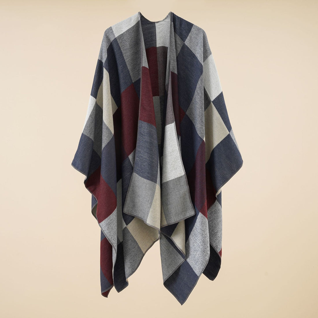 Damen Leichter Jacquard-Poncho mit geometrischem Muster und asymmetrischem Saum – Avérine